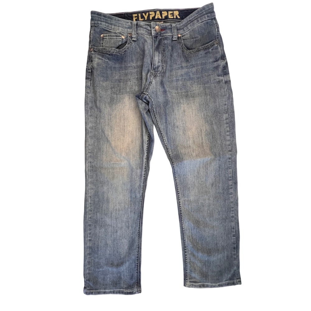 Flypaper Denim Jeans Straight Leg Distressed Whiskered‎ 30x33 Y2K Grunge Cowboy